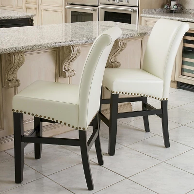 Set Of 2 Lisette Leather 25" Counter Height Barstool Ivory - Christopher Knight Home 3 Set Of 2 Lisette Leather 25" Counter Height Barstool Ivory - Christopher Knight Home - Image 3