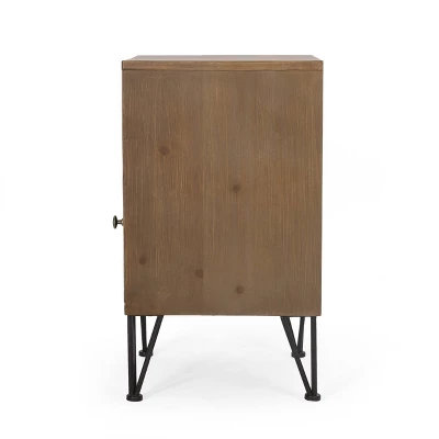 Pilster Contemporary End Table With Storage Walnut/Natural/Black - Christopher Knight Home 4 Pilster Contemporary End Table With Storage Walnut/Natural/Black - Christopher Knight Home - Image 4