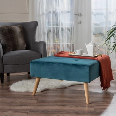 Omry New Velvet Ottoman - Dark Teal - Christopher Knight Home 1 Omry New Velvet Ottoman - Dark Teal - Christopher Knight Home