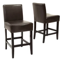 Set Of 2 25.5" Lopez Leather Counter Height Barstools - Christopher Knight Home -Furniture Promotion Series GUEST 0277d605 9962 4440 b59c ca770d6d2443