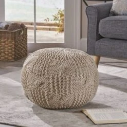 Anouk Knitted Cotton Pouf - Christopher Knight Home