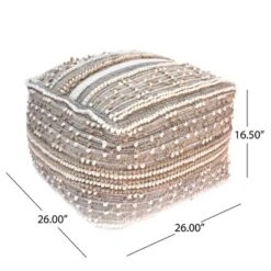 Bonita Large Contemporary Wool And Cotton Pouf Ottoman White/Beige - Christopher Knight Home -Furniture Promotion Series GUEST 0b648f31 7547 4152 9441 4e5eed1dced4