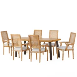 7pc Chatau Farmhouse Fabric Upholstered Wood And Cane Dining Set - Christopher Knight Home -Furniture Promotion Series GUEST 0c1d47a8 0a60 4947 ba10 89b2ab7ab439