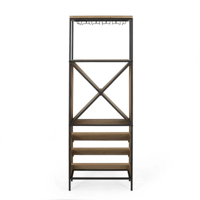 Fritsche Modern Industrial 47 Bottle Floor Wine Rack Natural/Black - Christopher Knight Home 6 Fritsche Modern Industrial 47 Bottle Floor Wine Rack Natural/Black - Christopher Knight Home - Image 6