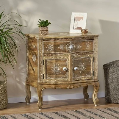 Culloden Handcrafted Boho Mango Wood Cabinet Natural/White - Christopher Knight Home 1 Culloden Handcrafted Boho Mango Wood Cabinet Natural/White - Christopher Knight Home