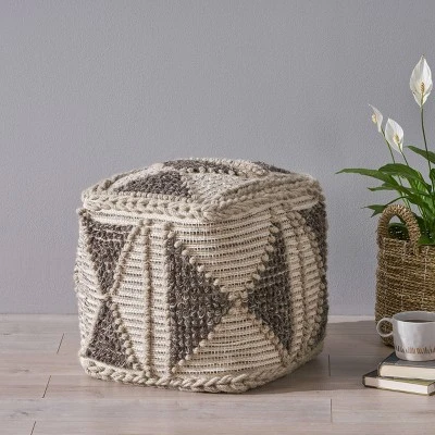 Tamsin Boho Handcrafted Cube Pouf Gray/Ivory - Christopher Knight Home 3 Tamsin Boho Handcrafted Cube Pouf Gray/Ivory - Christopher Knight Home - Image 3