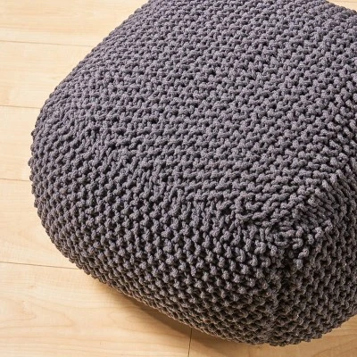 Hollis Knitted Cotton Square Pouf - Christopher Knight Home 3 Hollis Knitted Cotton Square Pouf - Christopher Knight Home - Image 3