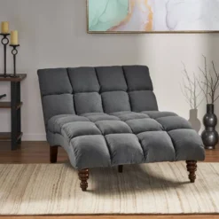 Kaniel Traditional Tufted Fabric Double Chaise - Christopher Knight Home