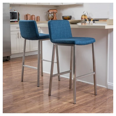 Set Of 2 30" Vasos Fabric Barstool Steel/Blue - Christopher Knight Home 1 Set Of 2 30" Vasos Fabric Barstool Steel/Blue - Christopher Knight Home