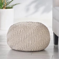 Barwick Modern Knitted Round Pouf Ivory - Christopher Knight Home