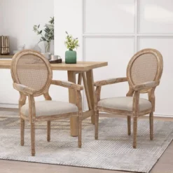 Set Of 2 Judith French Country Wood And Cane Upholstered Dining Chairs - Christopher Knight Home