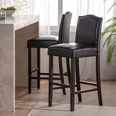 Set Of 2 Darren Contemporary Upholstered Barstools With Nailhead Trim - Christopher Knight Home 1 Set Of 2 Darren Contemporary Upholstered Barstools With Nailhead Trim - Christopher Knight Home