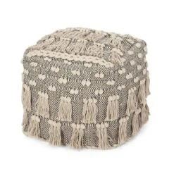 Hawley Handcrafted Boho Fabric Cube Pouf With Tassels Ivory - Christopher Knight Home -Furniture Promotion Series GUEST 206c20f8 75d7 4d11 9c35 137dce444d5f