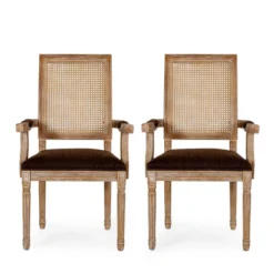 Set Of 2 Maria French Country Wood And Cane Upholstered Dining Chairs - Christopher Knight Home -Furniture Promotion Series GUEST 2154aac1 b791 4b59 ba39 992253dc9a9f