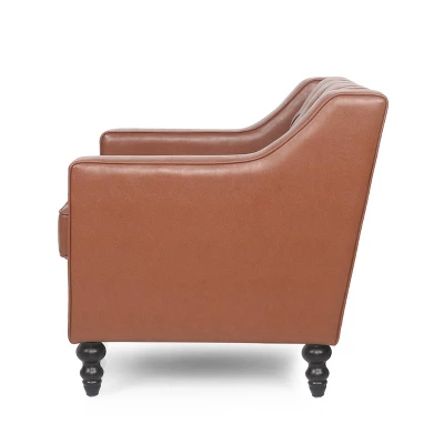 Furman Contemporary Tufted Club Chair Cognac - Christopher Knight Home 3 Furman Contemporary Tufted Club Chair Cognac - Christopher Knight Home - Image 3