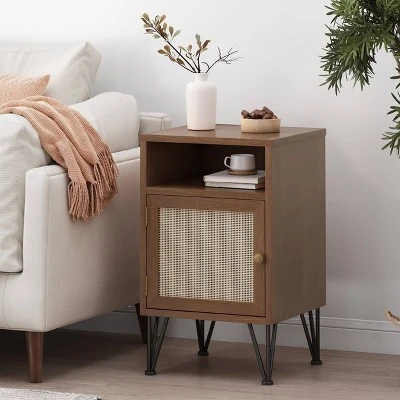 Pilster Contemporary End Table With Storage Walnut/Natural/Black - Christopher Knight Home 1 Pilster Contemporary End Table With Storage Walnut/Natural/Black - Christopher Knight Home