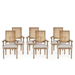Set Of 6 Maria French Country Wood And Cane Upholstered Dining Chairs - Christopher Knight Home -Furniture Promotion Series GUEST 26718f91 c162 4655 ab78 cca898990f21
