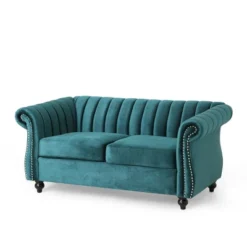 Glenmont Modern Glam Channel Stitch Velvet Loveseat With Nailhead Trim - Christopher Knight Home -Furniture Promotion Series GUEST 26cd1e7c 202a 408e 8f8b 90f7746c5b58