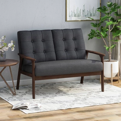 Duluth Mid Century Tufted Loveseat Black - Christopher Knight Home 1 Duluth Mid Century Tufted Loveseat Black - Christopher Knight Home