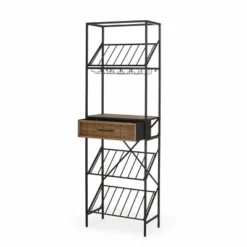 Boster Boho Industrial 21 Bottle Floor Wine Rack With Storage Natural/Black - Christopher Knight Home -Furniture Promotion Series GUEST 2a6741be 901a 4862 8465 b2ad6ec26050