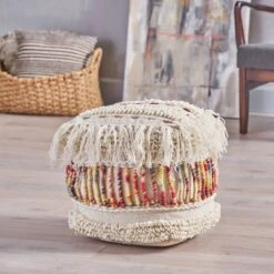 Proto Boho Wool Pouf Ivory - Christopher Knight Home