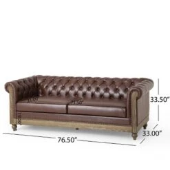 Castalia Chesterfield Tufted 3 Seater Sofa With Nailhead Trim Dark Brown/Natural - Christopher Knight Home -Furniture Promotion Series GUEST 352660af fe52 4600 bc5a 4ddba6c8bfec