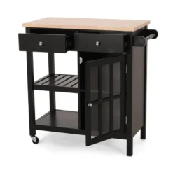 Byway Contemporary Kitchen Cart With Wheels Black/Natural - Christopher Knight Home -Furniture Promotion Series GUEST 37d7f440 7fc8 4a73 b201 5808152b7756