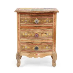 Ailey Handcrafted Boho Mango Wood 3 Drawer Nightstand Natural - Christopher Knight Home -Furniture Promotion Series GUEST 3924a78e 3952 49db 866c 6794bccc9300