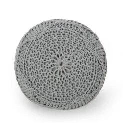 Morven Modern Knitted Cotton Round Pouf - Christopher Knight Home -Furniture Promotion Series GUEST 3a84010d bd5a 4bba a90f cabec42d94a6
