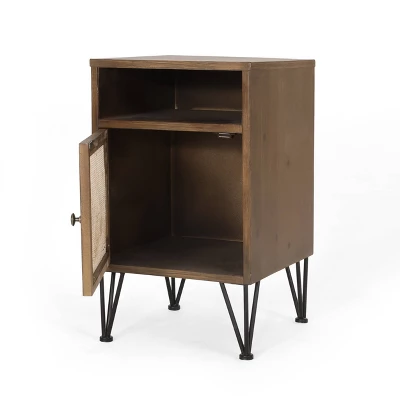 Pilster Contemporary End Table With Storage Walnut/Natural/Black - Christopher Knight Home 2 Pilster Contemporary End Table With Storage Walnut/Natural/Black - Christopher Knight Home - Image 2