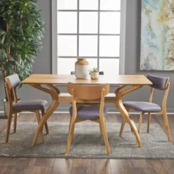5pc Nissie Mid Century Curved Leg Dining Set Oak/Dark Gray - Christopher Knight Home