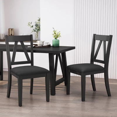 2pk Fairgreens Farmhouse Upholstered Wood Dining Chairs Black - Christopher Knight Home 1 2pk Fairgreens Farmhouse Upholstered Wood Dining Chairs Black - Christopher Knight Home