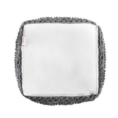 Fossa Boho Handcrafted Fabric Cube Pouf Charcoal - Christopher Knight Home 2 Fossa Boho Handcrafted Fabric Cube Pouf Charcoal - Christopher Knight Home - Image 2