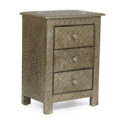 Deschutes Handcrafted Boho 3 Drawer Nightstand Silver - Christopher Knight Home -Furniture Promotion Series GUEST 40dfc9ad b017 4b62 9075 82bdf3565493