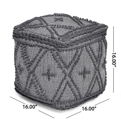 Fossa Boho Handcrafted Fabric Cube Pouf Charcoal - Christopher Knight Home 7 Fossa Boho Handcrafted Fabric Cube Pouf Charcoal - Christopher Knight Home - Image 7