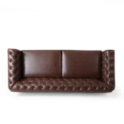 Castalia Chesterfield Tufted 3 Seater Sofa With Nailhead Trim Dark Brown/Natural - Christopher Knight Home -Furniture Promotion Series GUEST 42beb580 1902 4c54 b38b 2f512884df96