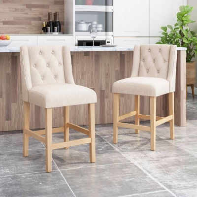 Set Of 2 Landria Button Tufted Wingback Counter Height Barstools - Christopher Knight Home 2 Set Of 2 Landria Button Tufted Wingback Counter Height Barstools - Christopher Knight Home - Image 2