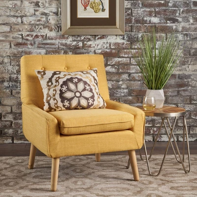 Eilidh Mid Century Tufted Accent Chair Muted Yellow - Christopher Knight Home 1 Eilidh Mid Century Tufted Accent Chair Muted Yellow - Christopher Knight Home