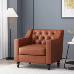 Furman Contemporary Tufted Club Chair Cognac - Christopher Knight Home