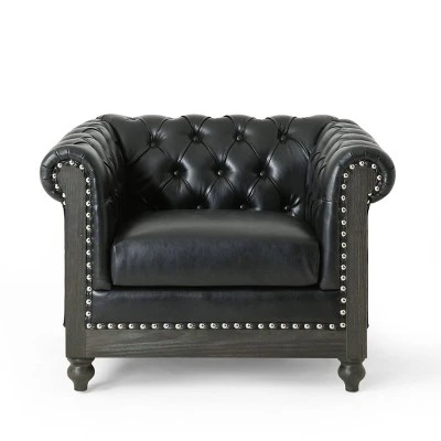 Castalia Chesterfield Tufted Club Chair With Nailhead Trim Midnight - Christopher Knight Home 11 Castalia Chesterfield Tufted Club Chair With Nailhead Trim Midnight - Christopher Knight Home - Image 11
