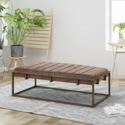 Magdalene Modern Fabric Ottoman Bench Brown - Christopher Knight Home