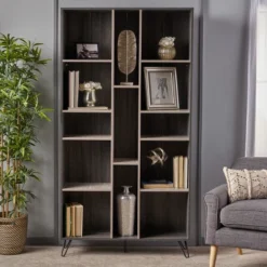 77" Imogen Modern Two-Toned Bookshelf Gray Oak - Christopher Knight Home