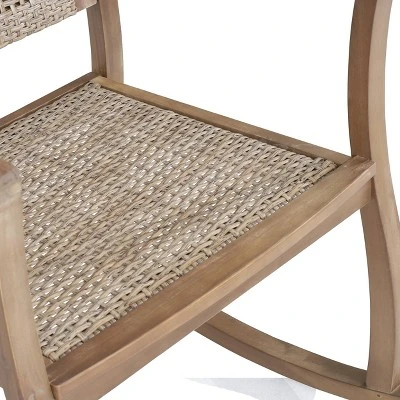 Welby Outdoor Acacia Wood/Wicker Rocking Chair Light Brown - Christopher Knight Home 6 Welby Outdoor Acacia Wood/Wicker Rocking Chair Light Brown - Christopher Knight Home - Image 6