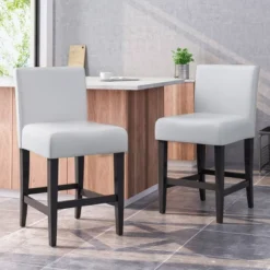 Set Of 2 25.5" Lopez Leather Counter Height Barstools - Christopher Knight Home -Furniture Promotion Series GUEST 61f043dc 19b0 4721 be50 d785fb11a065