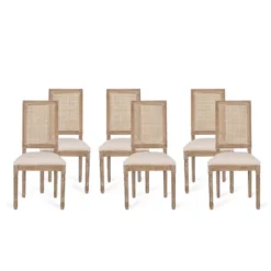 Set Of 6 Regina French Country Wood And Cane Upholstered Dining Chairs - Christopher Knight Home -Furniture Promotion Series GUEST 65489b8a 46b5 40ba b009 2f282869d961