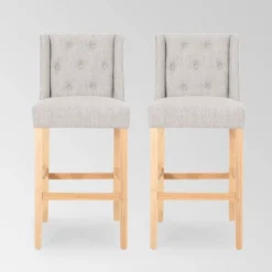 Set Of 2 Lansglen Button Tufted Wingback Barstools - Christopher Knight Home -Furniture Promotion Series GUEST 682f098c fc5f 4f5f ae48 7f3a81a746e4