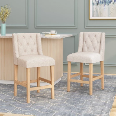 Set Of 2 Landria Button Tufted Wingback Counter Height Barstools - Christopher Knight Home 1 Set Of 2 Landria Button Tufted Wingback Counter Height Barstools - Christopher Knight Home