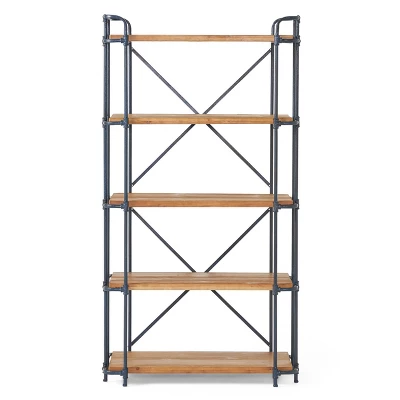 Yorktown 66.75" 5-Shelf Industrial Bookcase Brown - Christopher Knight Home 2 Yorktown 66.75" 5-Shelf Industrial Bookcase Brown - Christopher Knight Home - Image 2