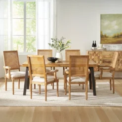 7pc Chatau Farmhouse Fabric Upholstered Wood And Cane Dining Set - Christopher Knight Home -Furniture Promotion Series GUEST 6a5c5951 bf0b 414c 9e1c 72244ee4b85c
