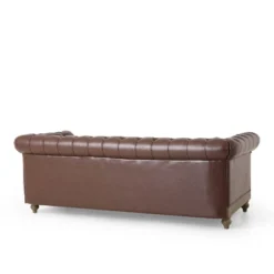 Castalia Chesterfield Tufted 3 Seater Sofa With Nailhead Trim Dark Brown/Natural - Christopher Knight Home -Furniture Promotion Series GUEST 6bcc9f14 71b9 452c 8408 bfc6f549c645